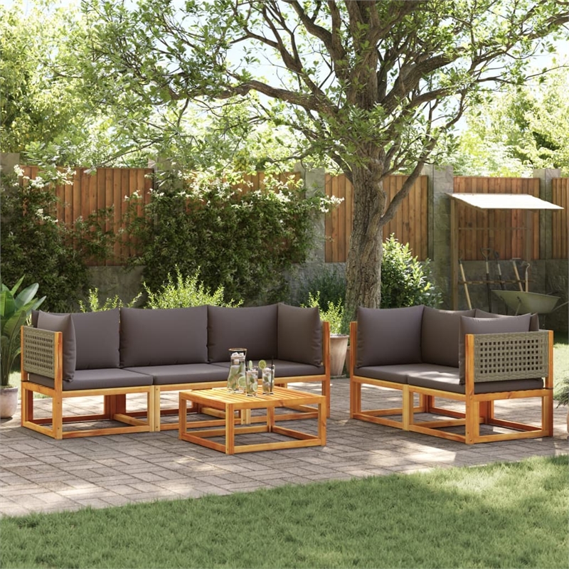 vidaXL 6 Piece Solid Acacia Wood Sofa Set in Gray