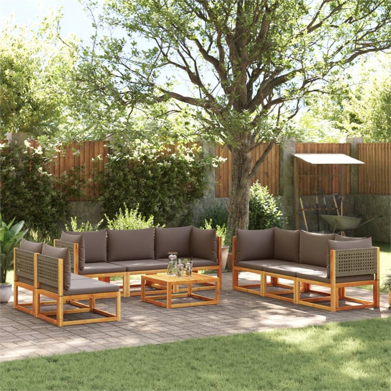 vidaXL 9 Piece Solid Acacia Wood Large Sofa Set in Gray
