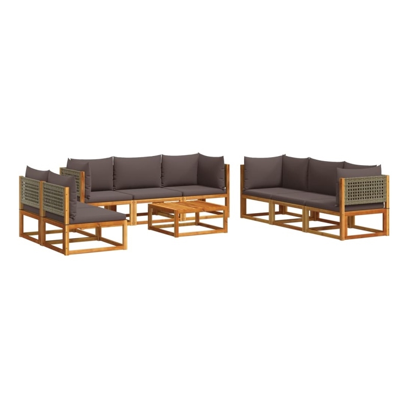 vidaXL 9 Piece Solid Acacia Wood Large Sofa Set in Gray
