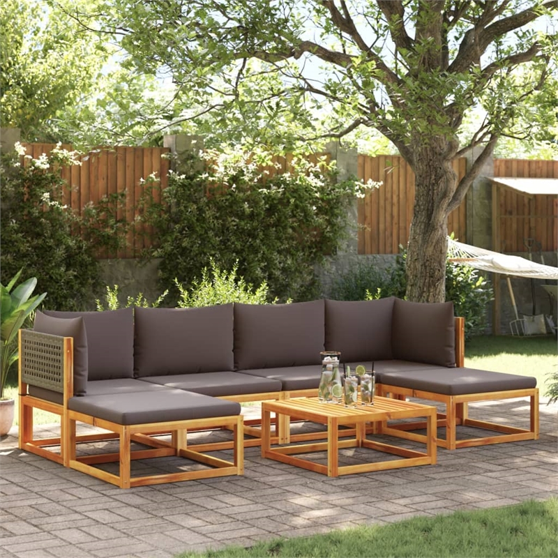 vidaXL 7 Piece Solid Acacia Wood Sofa Set in Gray