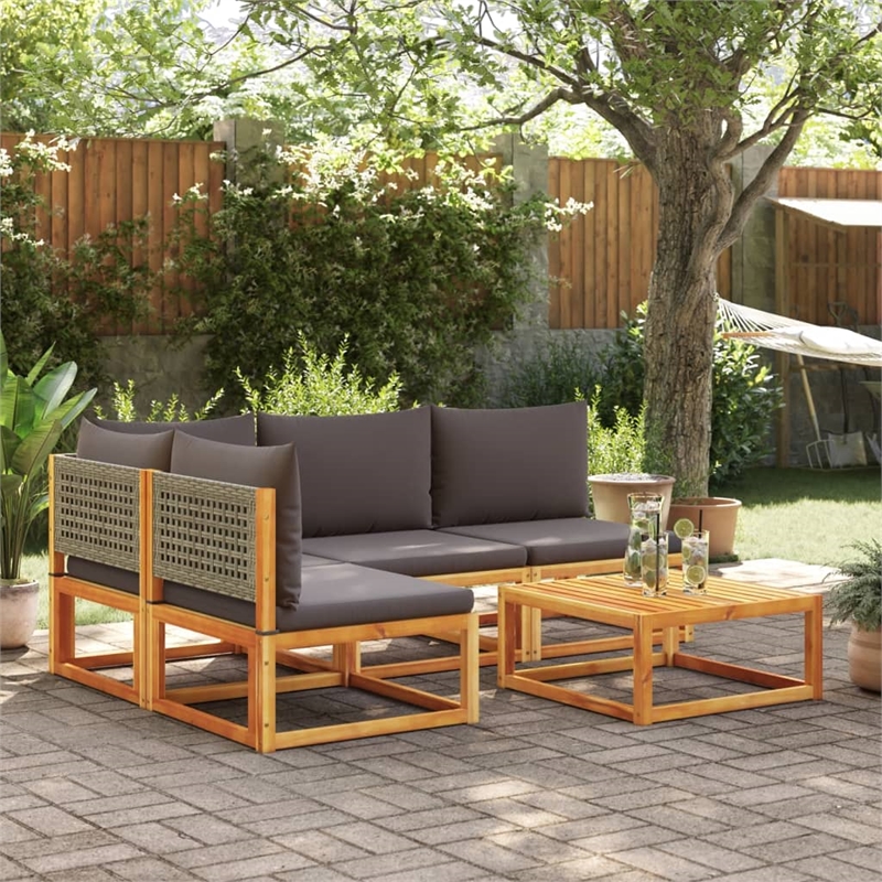 vidaXL 5 Piece Solid Acacia Wood Sofa Set in Gray