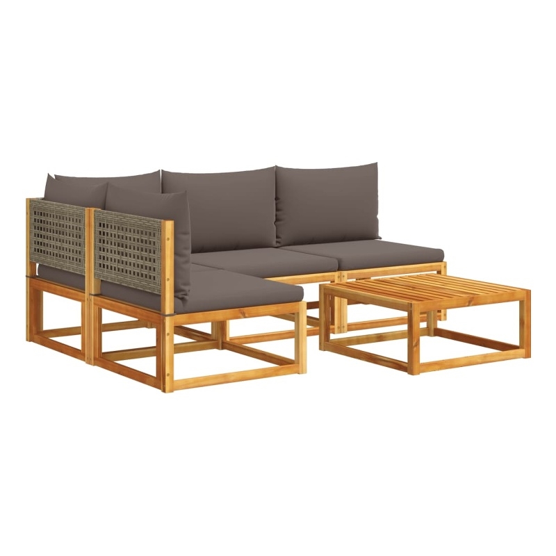 vidaXL 5 Piece Solid Acacia Wood Sofa Set in Gray