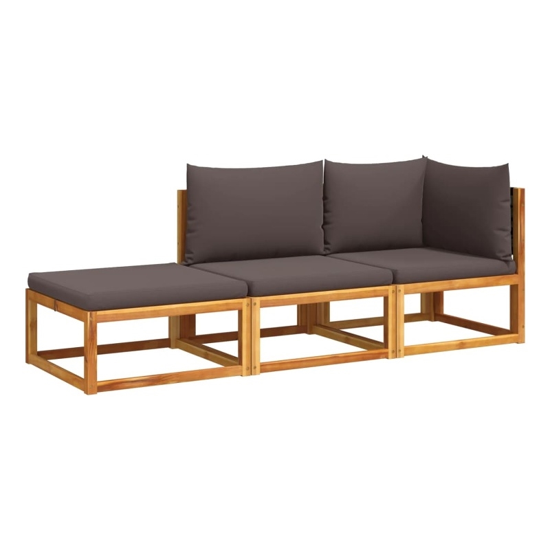 vidaXL 3 Piece Solid Acacia Wood Large Sofa Set in Gray