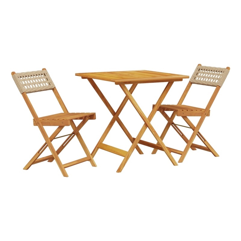 vidaXL Solid Acacia Wood Small Bistro Set in Beige