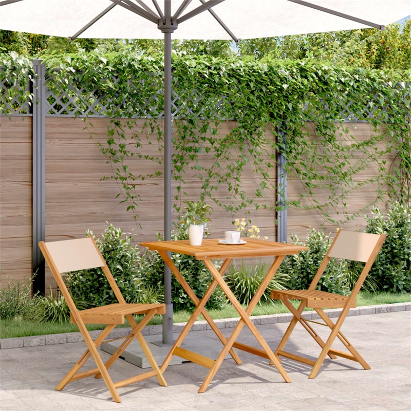 vidaXL Solid Acacia Wood Small Bistro Set in Beige