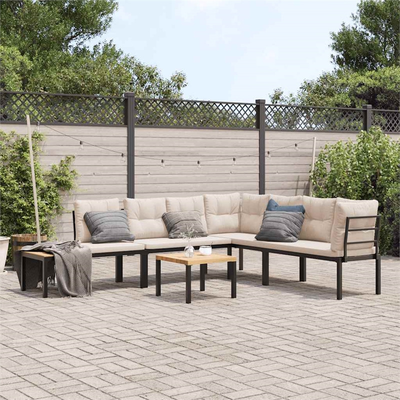 vidaXL Steel Bench in Black/Brown