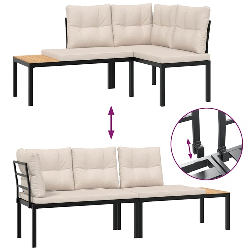 vidaXL Steel Bench in Black/Brown