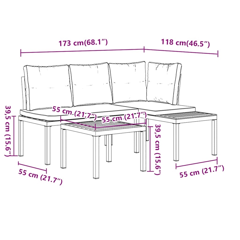 vidaXL Steel Bench in Black/Gray