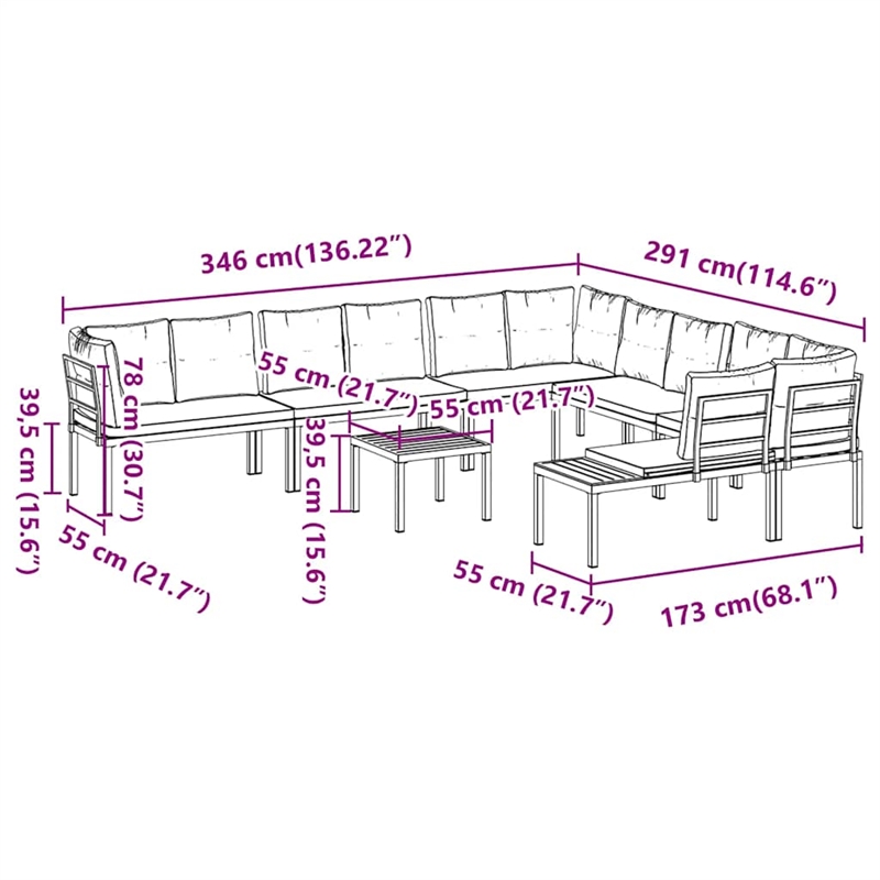 vidaXL 7 Piece Steel Sofa Set in Black