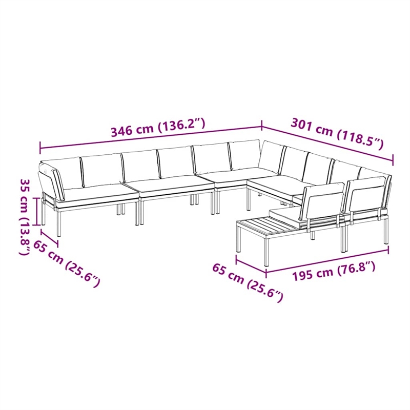 vidaXL 6 Piece Aluminum Large Sofa Set in Black