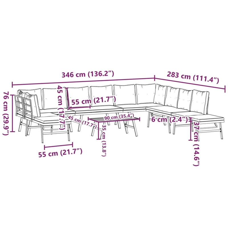 vidaXL Steel Large Garden Bench in Black