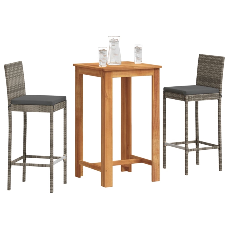 vidaXL 3 Piece Solid Acacia Wood Standard Bar Set in Gray