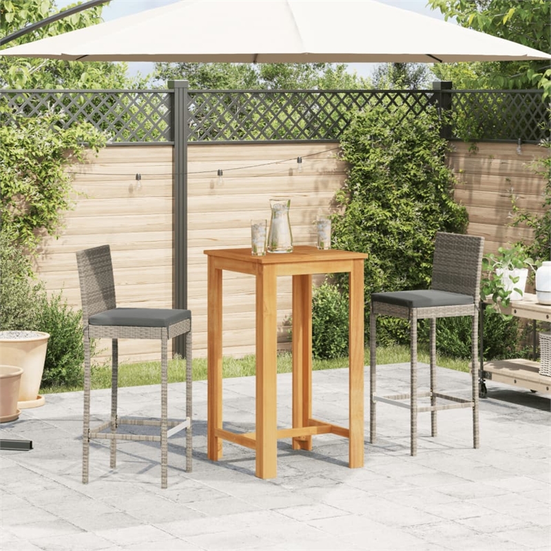 vidaXL 3 Piece Solid Acacia Wood Standard Bar Set in Gray