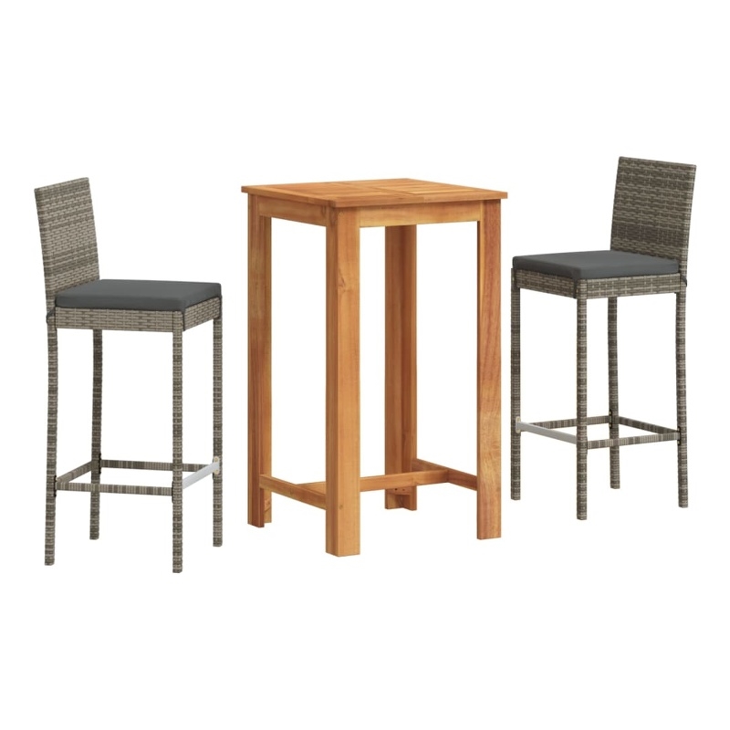 vidaXL 3 Piece Solid Acacia Wood Standard Bar Set in Gray