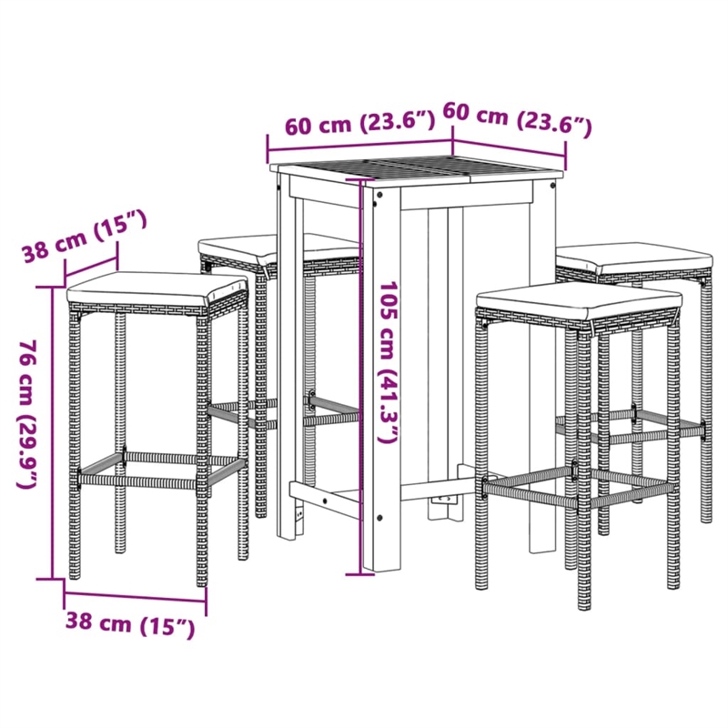 vidaXL 5 Piece Solid Acacia Wood Bar Set in Gray/Anthracite