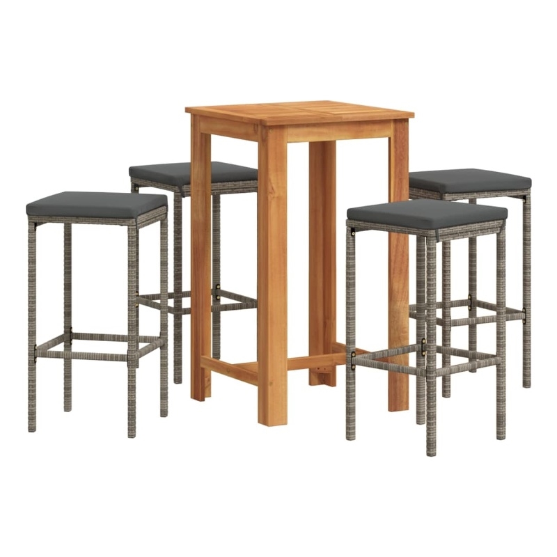 vidaXL 5 Piece Solid Acacia Wood Bar Set in Gray/Anthracite