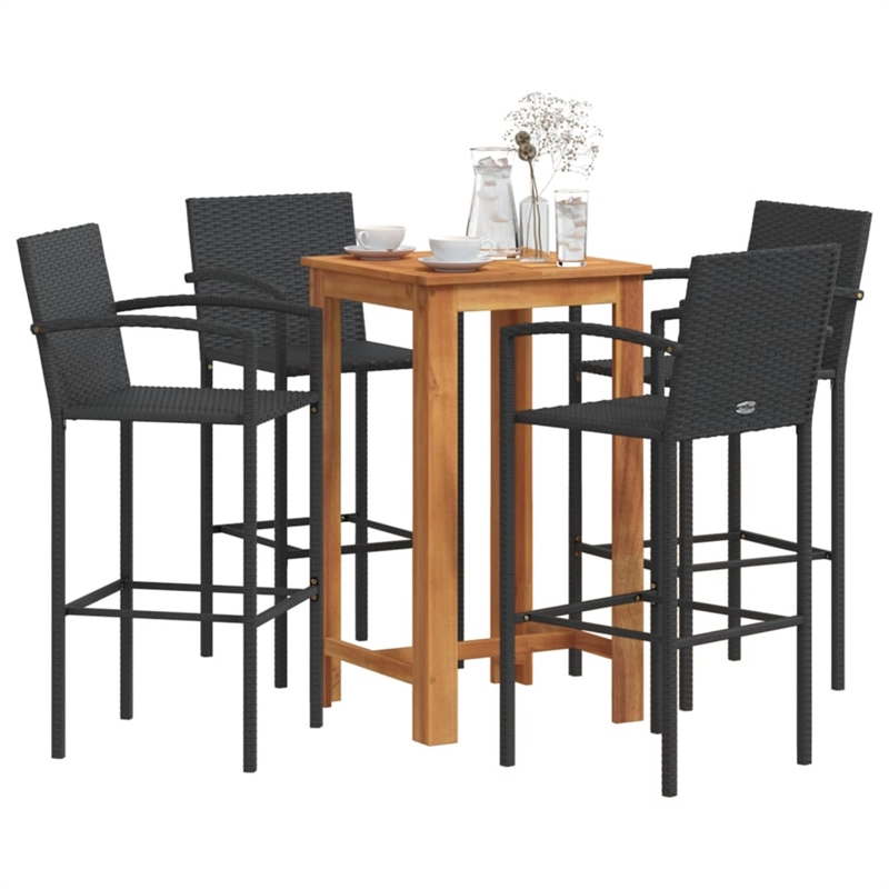 vidaXL Solid Acacia Wood Standard Bar Set in Black