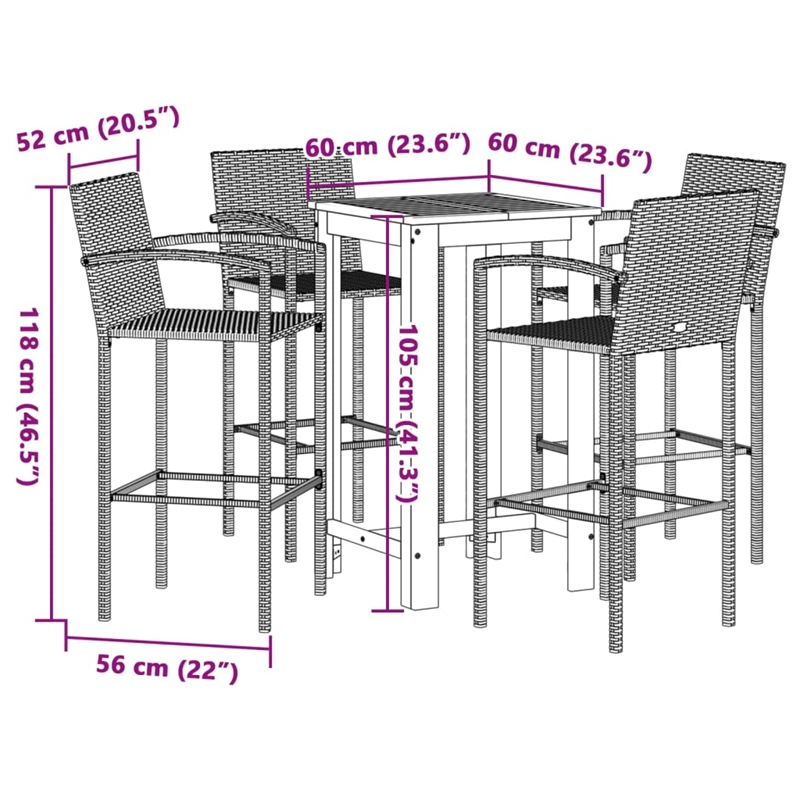 vidaXL Solid Acacia Wood Standard Bar Set in Black