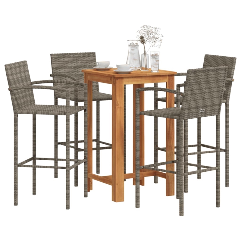 vidaXL Solid Acacia Wood Bar Set in Gray