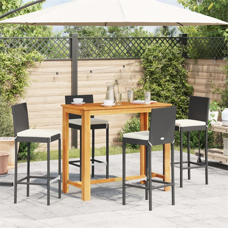vidaXL 5 Piece Solid Acacia Wood Bar Set in Black/White/Cream