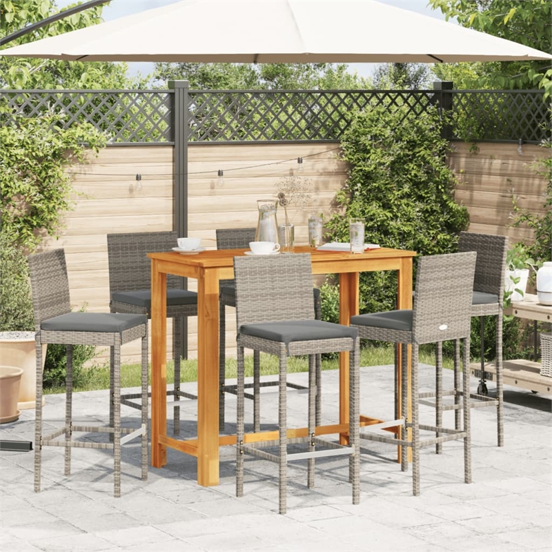 vidaXL 7 Piece Solid Acacia Wood Bar Set in Gray/Anthracite