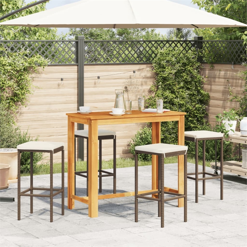 vidaXL 5 Piece Solid Acacia Wood Large Bar Set in White/Brown/Cream