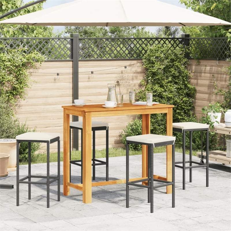 vidaXL 5 Piece Solid Acacia Wood Bar Set in Black/White/Cream