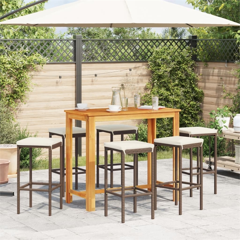 vidaXL 7 Piece Solid Acacia Wood Bar Set in Brown