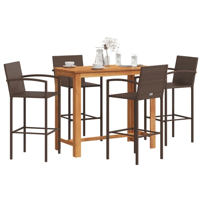 vidaXL 5 Piece Solid Acacia Wood Bar Set in Brown