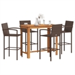 vidaXL 5 Piece Solid Acacia Wood Bar Set in Brown