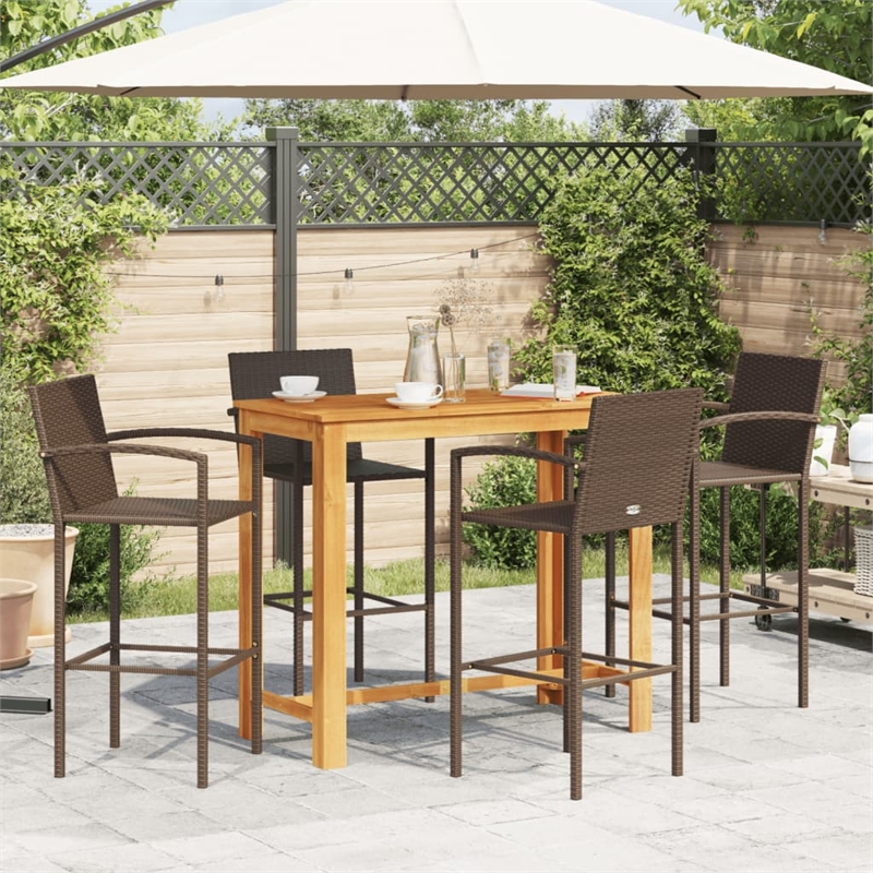 vidaXL 5 Piece Solid Acacia Wood Bar Set in Brown