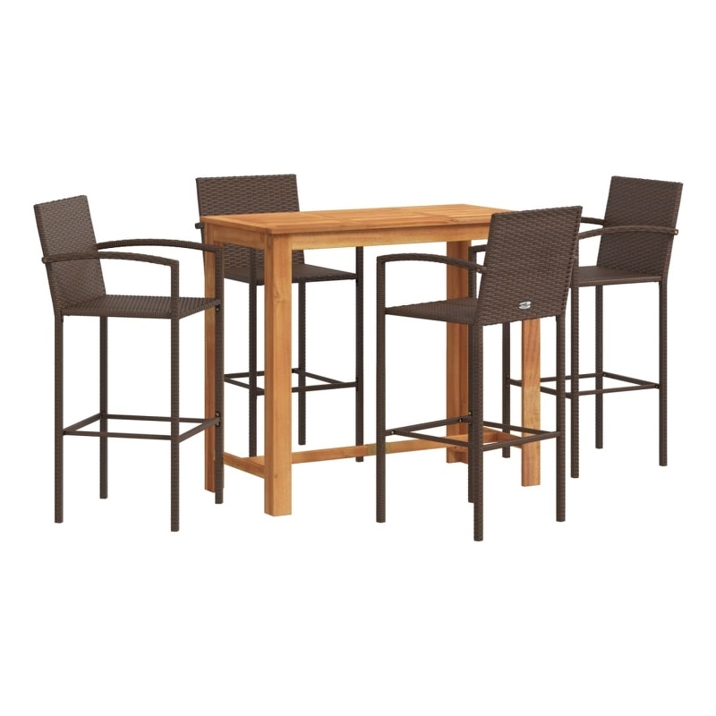 vidaXL 5 Piece Solid Acacia Wood Bar Set in Brown