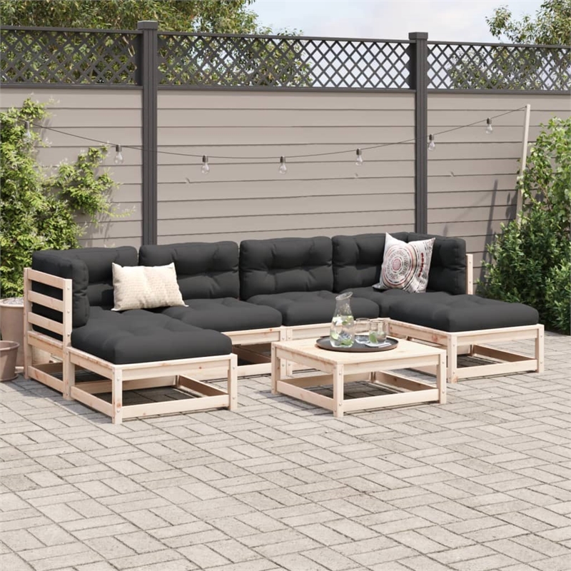 vidaXL 7 Piece Wood Patio Sofa Set in Anthracite