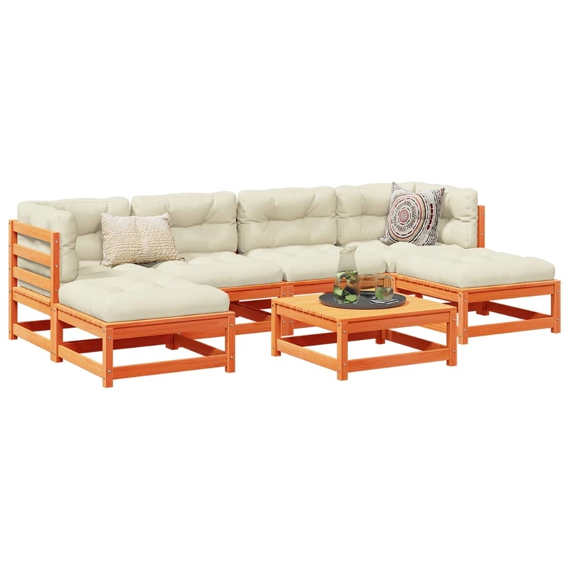vidaXL 7 Piece Wood Small Sofa Set in Brown/Cream