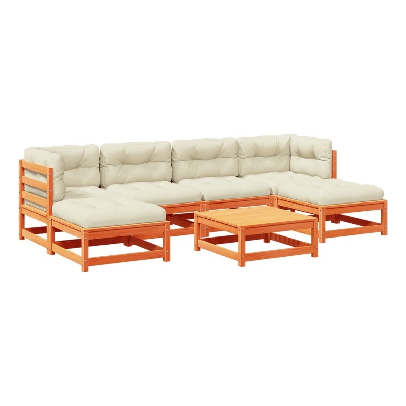 vidaXL 7 Piece Wood Small Sofa Set in Brown/Cream