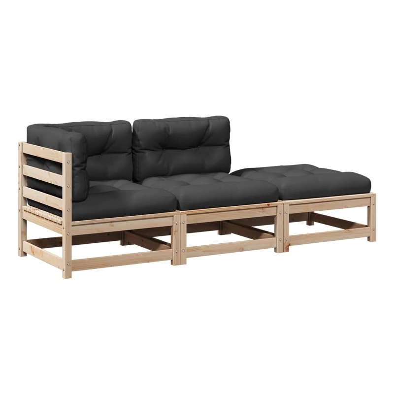 vidaXL 3 Piece Wood Patio Sofa Set in Anthracite