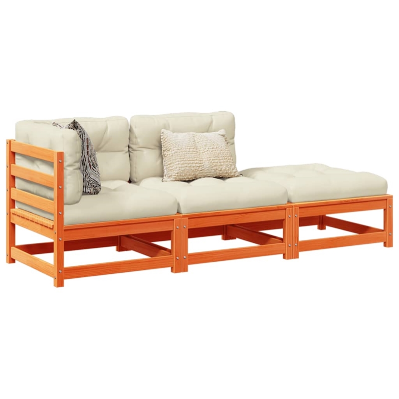 vidaXL 3 Piece Wood Small Sofa Set in Brown