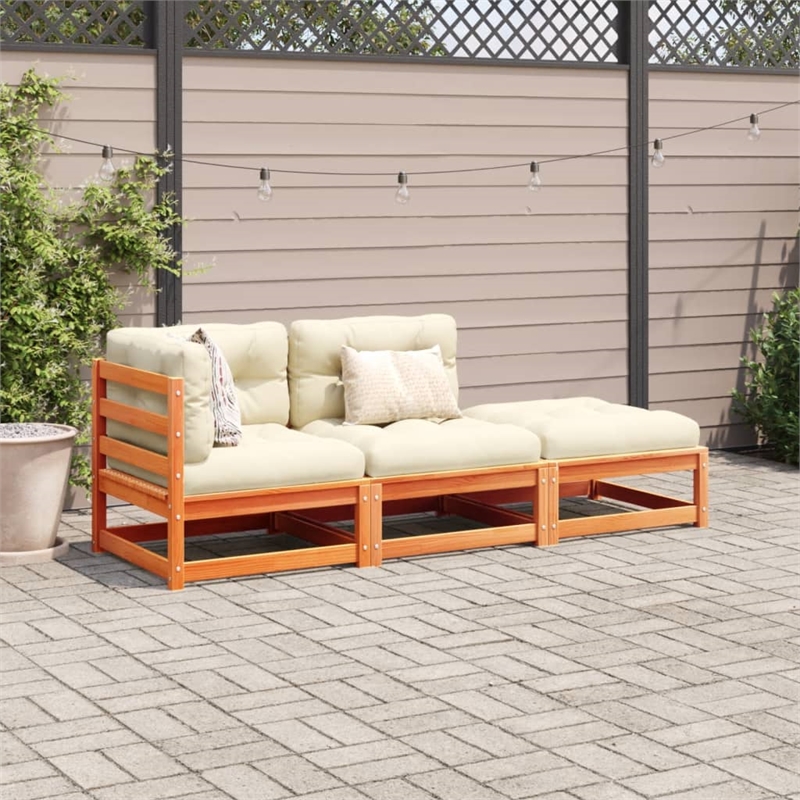 vidaXL 3 Piece Wood Small Sofa Set in Brown