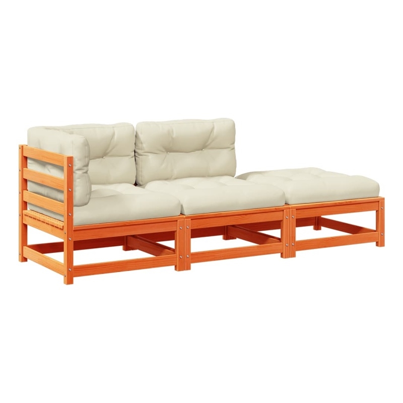 vidaXL 3 Piece Wood Small Sofa Set in Brown