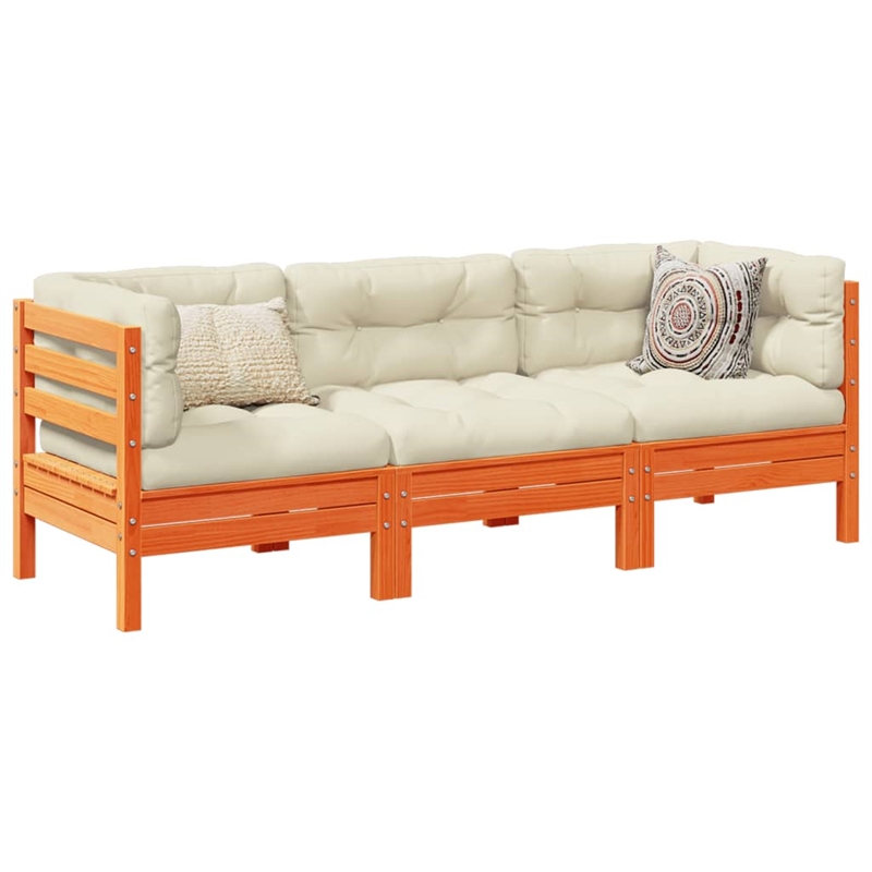 vidaXL 3 Piece Wood Sofa Set in Brown/Cream