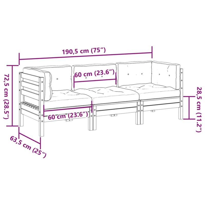 vidaXL 3 Piece Wood Sofa Set in Brown/Cream