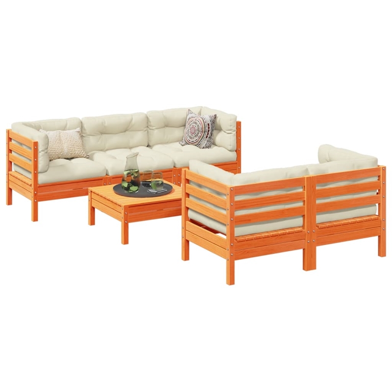 vidaXL 6 Piece Wood Sofa Set in Brown/Cream