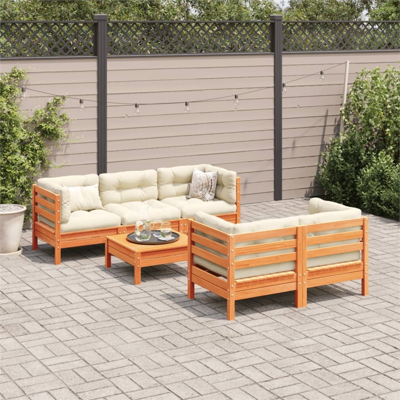 vidaXL 6 Piece Wood Sofa Set in Brown/Cream