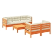vidaXL 6 Piece Wood Sofa Set in Brown/Cream