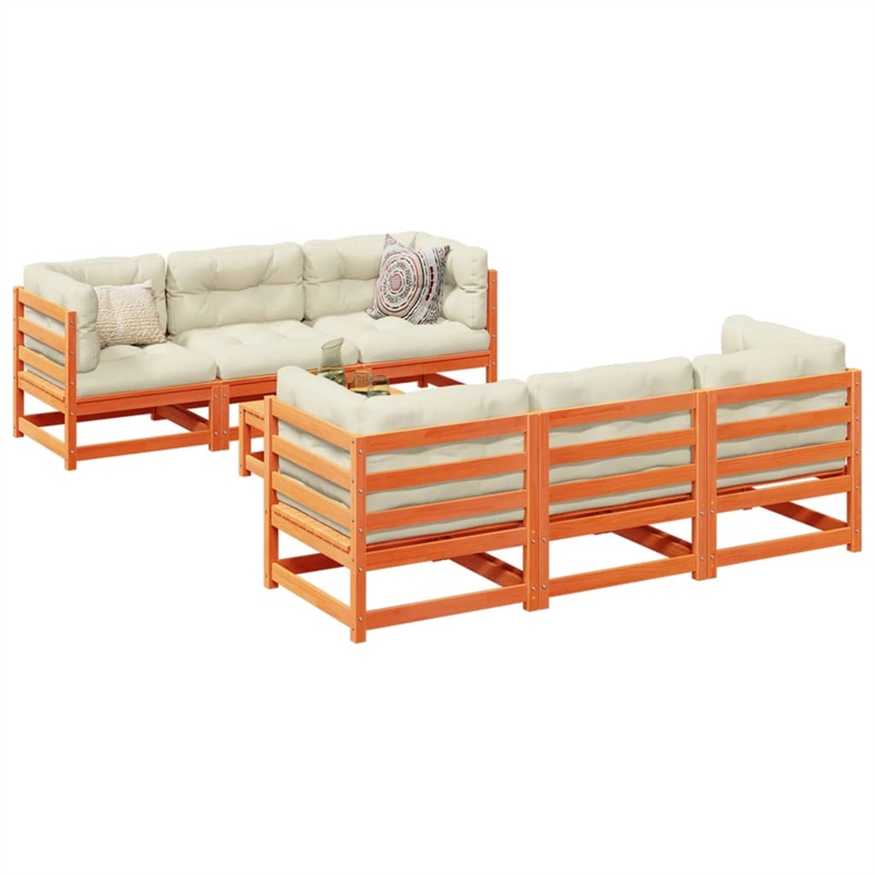 vidaXL 7 Piece Wood Sofa Set in Brown/Cream