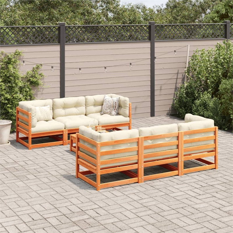 vidaXL 7 Piece Wood Sofa Set in Brown/Cream