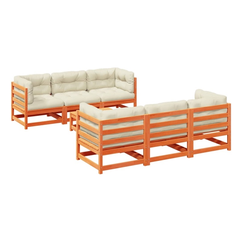 vidaXL 7 Piece Wood Sofa Set in Brown/Cream