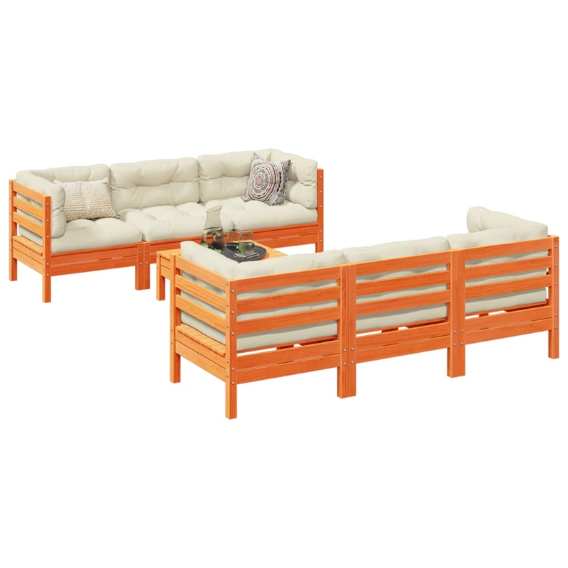 vidaXL 7 Piece Wood Sofa Set in Brown/Cream