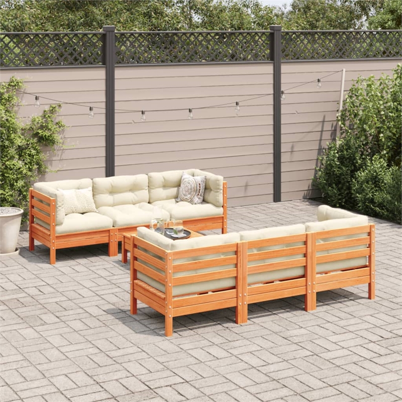 vidaXL 7 Piece Wood Sofa Set in Brown/Cream