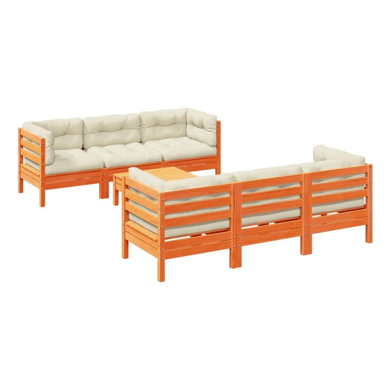 vidaXL 7 Piece Wood Sofa Set in Brown/Cream